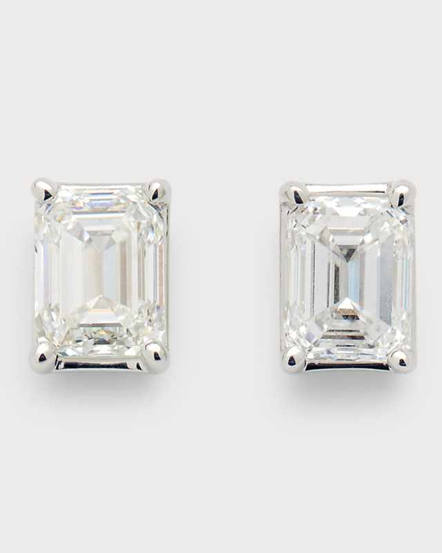 18K White Gold Emerald-Cut Diamond Stud Earrings, 1.0tcw